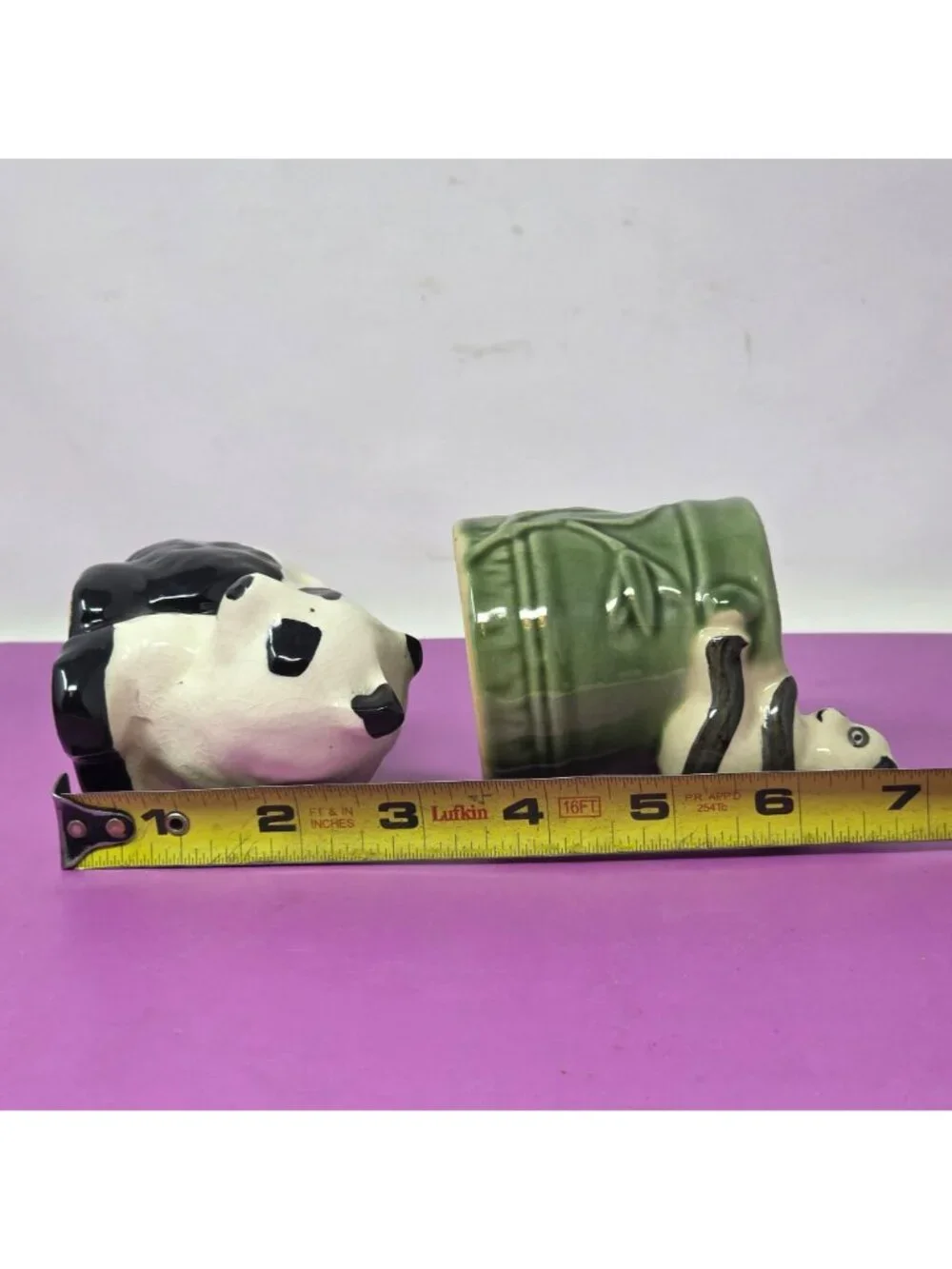 Hand-Painted Panda Ceramic Planters Set Of 2 Green Bamboo & Sitting Panda Design